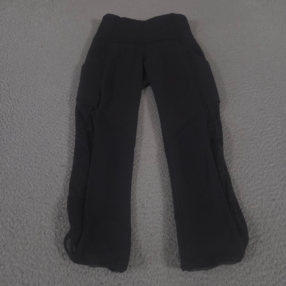 Lululemon Leggings Womens 2 Black Goal Crusher Crop Mesh Pockets Tight Yoga Gym